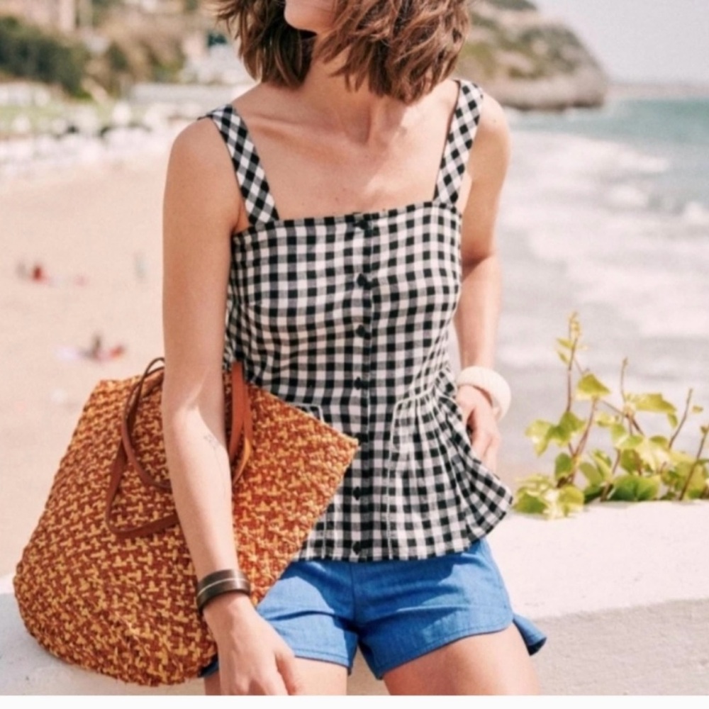 Sezane Laurette Black and White Checkered Tank Top